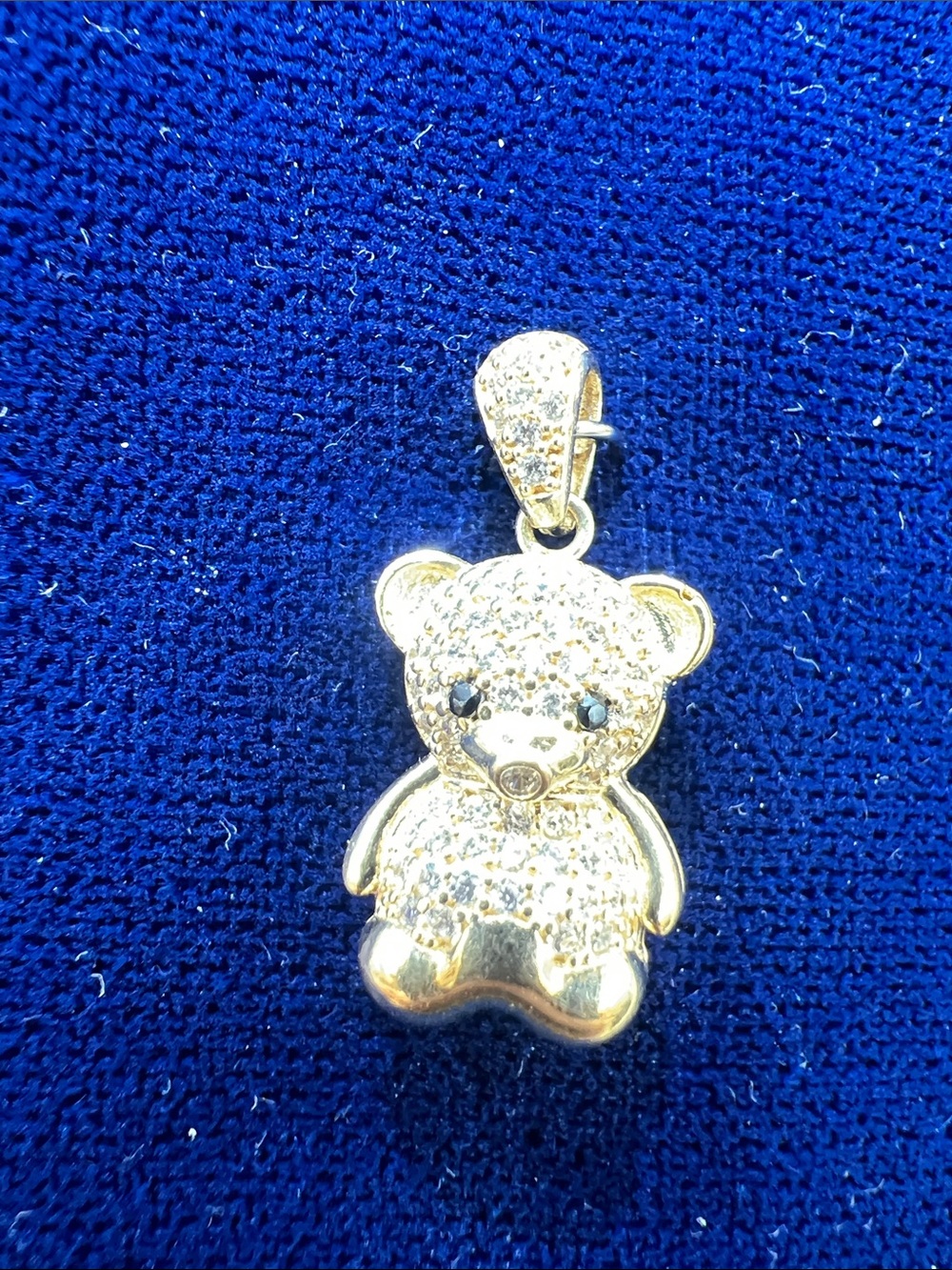 Gold Teddy Bear Pendant Necklace - Sparkling Crystal Accent